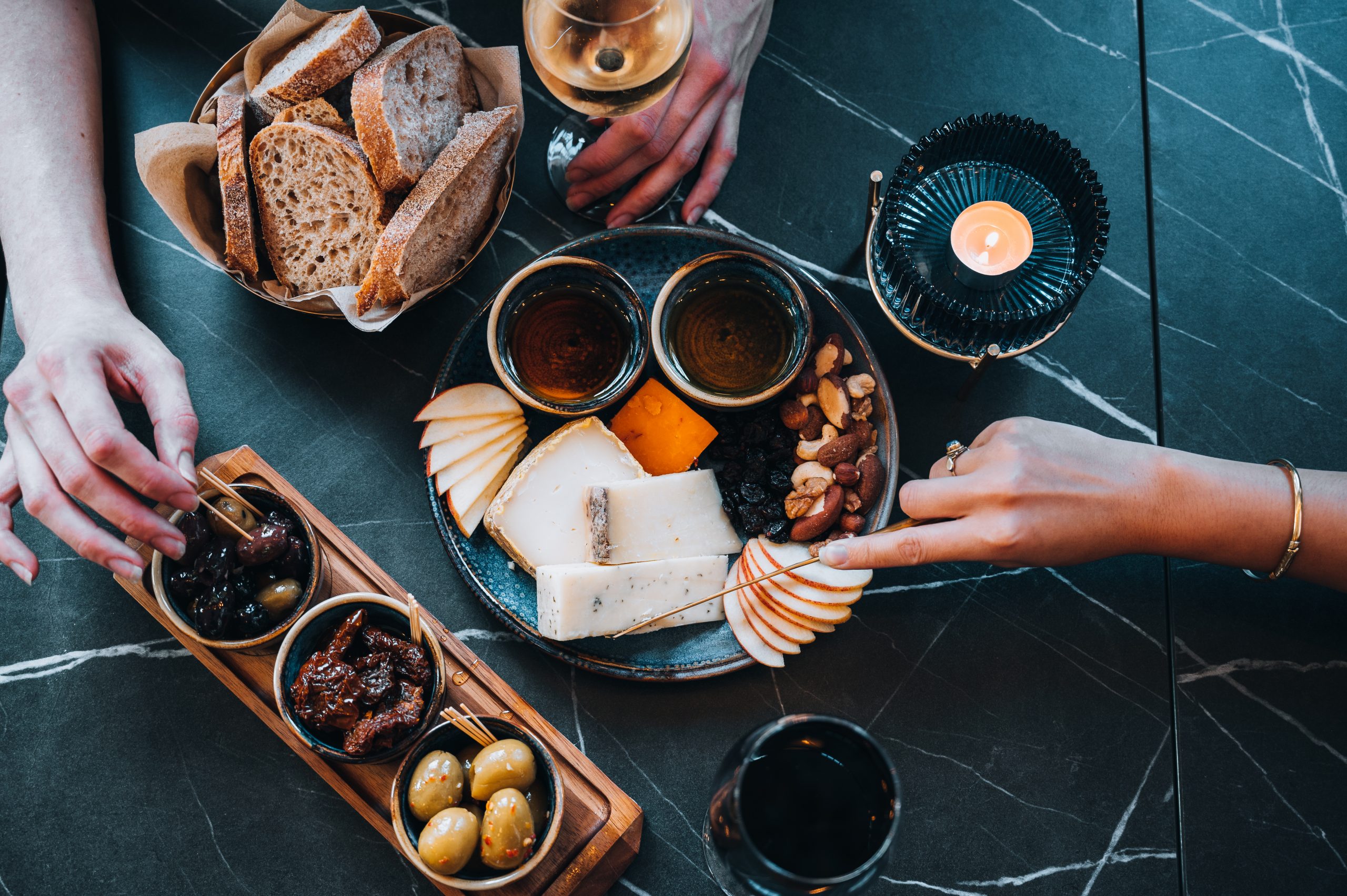 Local cheese and olive sharing board at Kilo Ziro